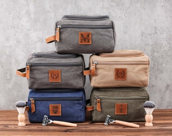 Grand ensemble de trousses de toilette en toile, trousse de toilette pour hommes, kit Dopp en cuir de toile personnalisé pour hommes, trousse de toilette de voyage en cuir pour hommes en toile