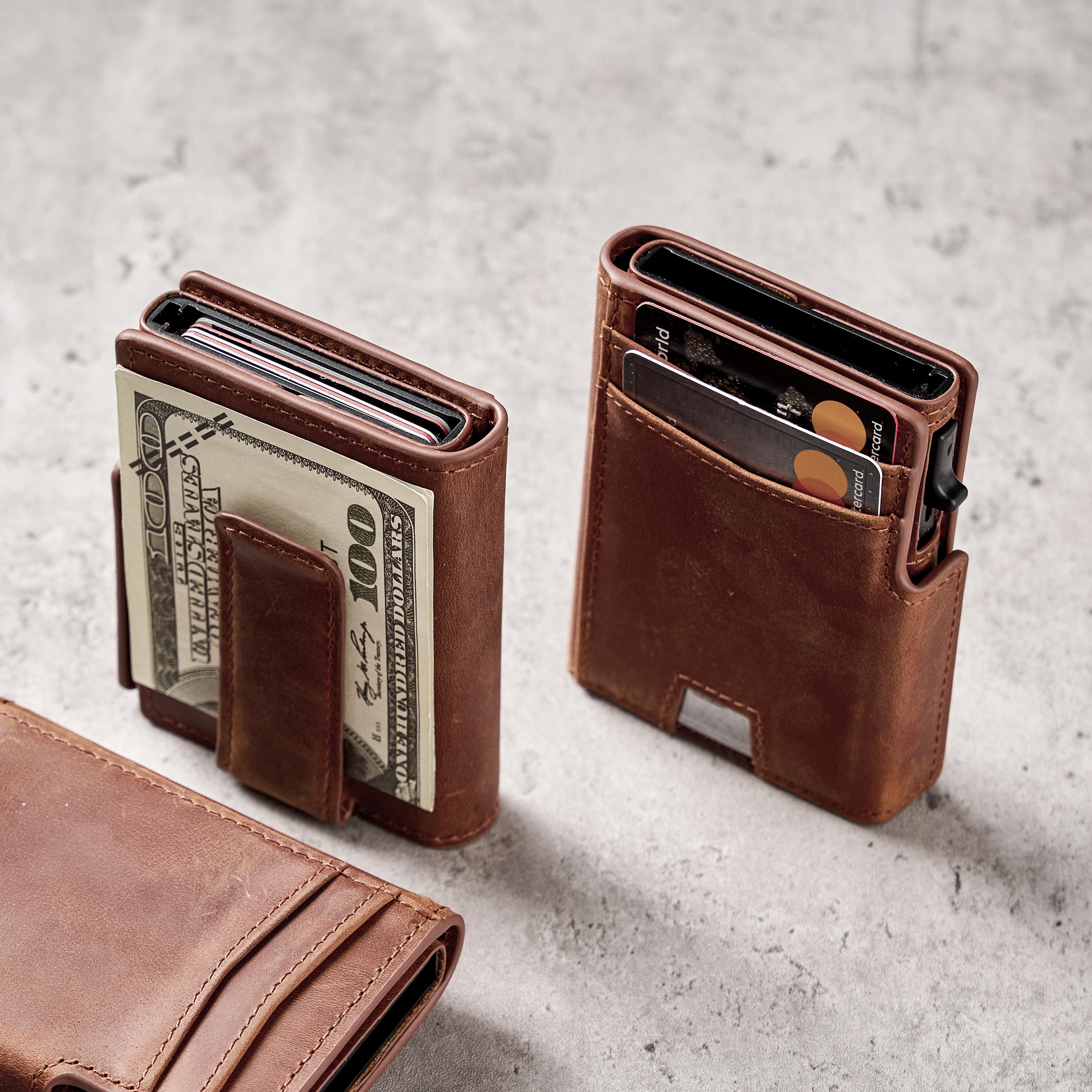 Engraved Leather Money Clip Wallet: RFID Blocking, Pop-up Card Holder ...