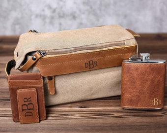 Groomsmen Gift Toiletry Bag, Personalized Leather Money Clip,Groomsmen Flask, Gift for Groomsmen, Bachelor Party Gift, Gift for Wedding