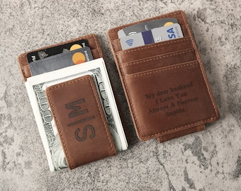 Personalized Leather Money Clip, Custom Leather Money Clip, Engraved Money Clip, Custom Leather Credit Card Wallet, Personalized Card Holder