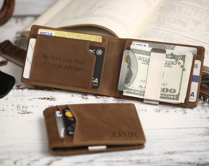 Personalized Leather RFID Wallet, Engraved Genuine Leather Custom Wallet, Anniversary Gift For Him, Husband, Boyfriend, Men, Father, Dad