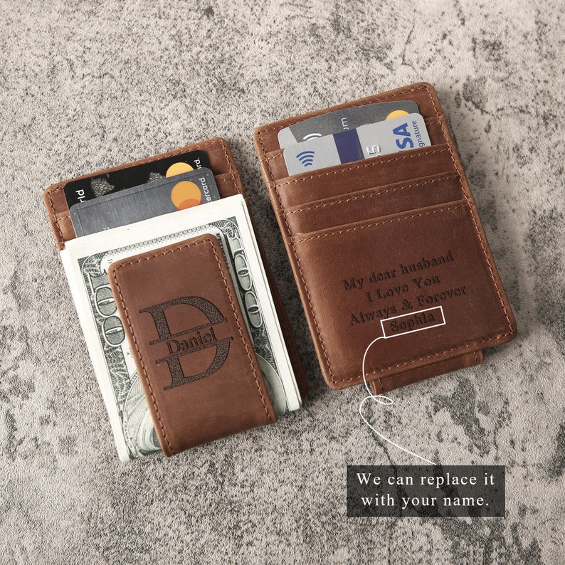 Personalized Groomsman Gift RFID Money Clip Genuine Leather Wallet Boyfriend Fathers Day Gifts for Men Custom Gifts for Him image 5