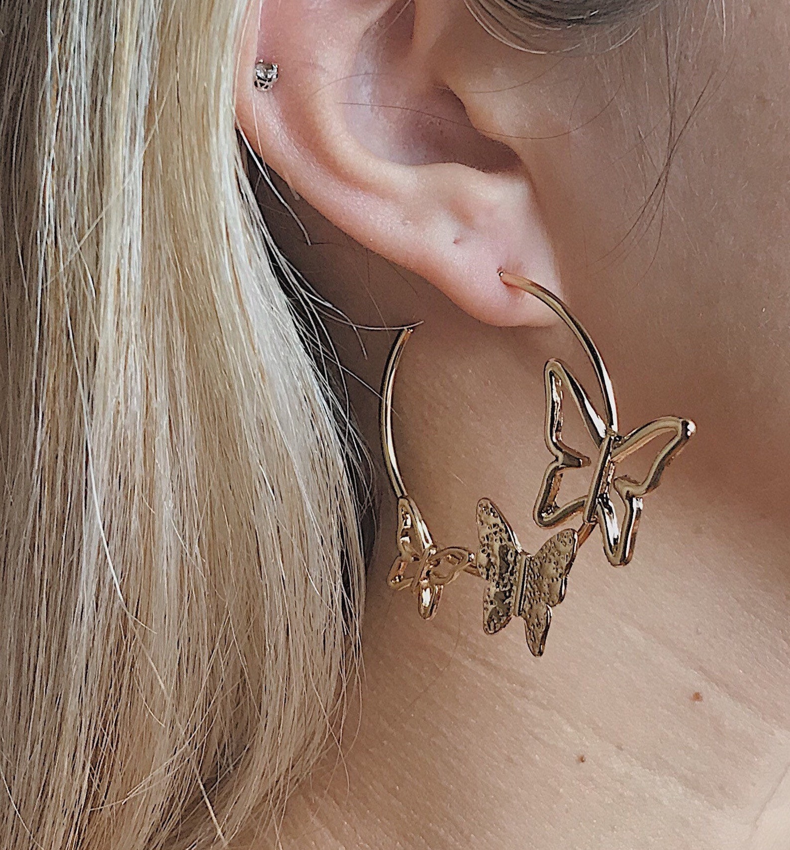 Butterfly hoop earrings gold hoops butterfly earrings Etsy