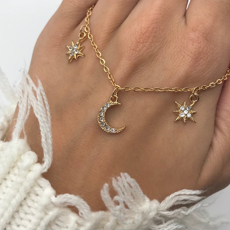 baddie fashion star necklace 90s style gold crescent moon necklace iced out celestial Star charm necklace sailor moon style