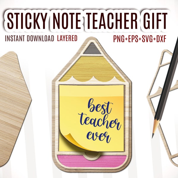 Teacher Pencil Sticky Note Holder SVG, Teacher Appreciation Gifts Cut File,  School Ornament Svg, Teacher Engraved Gifts