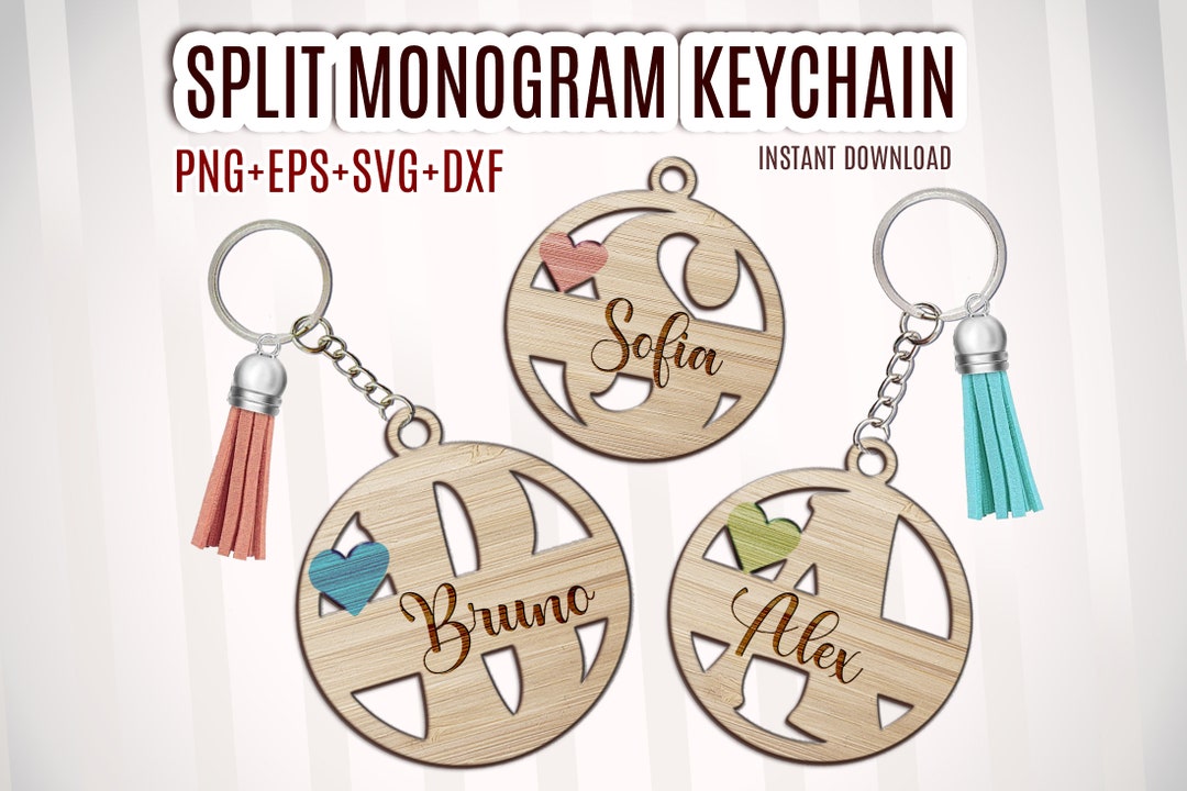 Split Monogram SVG Keychain Laser Cut Files Bundle, Round Keychain Cut ...