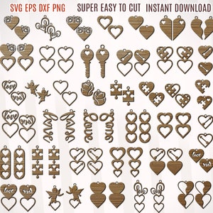 Valentines Earrings Laser Cut Files, Heart Earrings Svg, Earrings Svg File, Earrings Templates Cut File, Hearts Valentines SVG Bundle