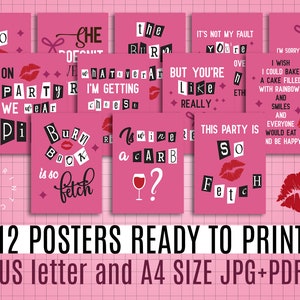 12x Mean Girls Party Poster, Printable Bachelorette Party Decorations US Letters and A4, Mean Girls Birthday Party Theme