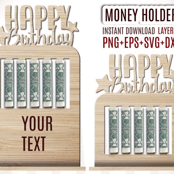 Birthday Money Holder SVG Cut File, Personalized Money Holder, Laser File, Glowforge File, Happy Birthday Money Holder SVG, Cash Holder Svg