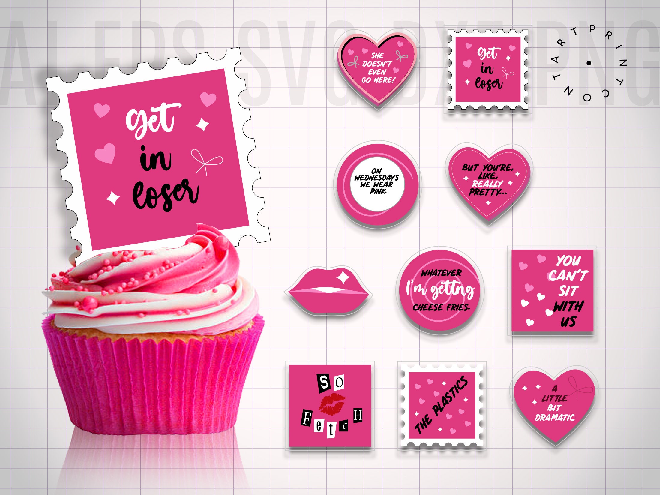 Printable Mean Girls Cupcake Toppers Decoration Digital File Birthday 