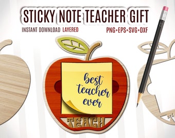 Professeur Apple Sticky Note Holder SVG, Cadeaux d’appréciation de l’enseignant Fichier coupé, Bloc-notes SVG, Professeur SVG, Crayon SVG, Glowforge SVG, Découpe laser