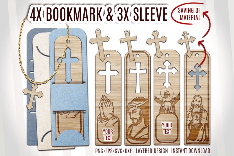 Religious SVG Laser, Christian Bookmark SVG Jesus and Cross Laser Cut File, Religious svg Bundle, Cross SVG template, Jesus Cross svg