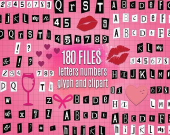 Burn Book Letters, Numbers, Clipart and Glyphs, 180 PNG Files, Mean Girls Party Decoration, Burn Book Font