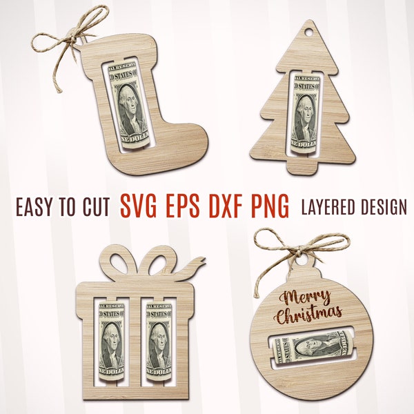 Christmas Money Clip Svg, Money Sign Christmas Ornament, Money Gift Holder Svg, Gift Money Svg, Christmas Decor DXF Cut File