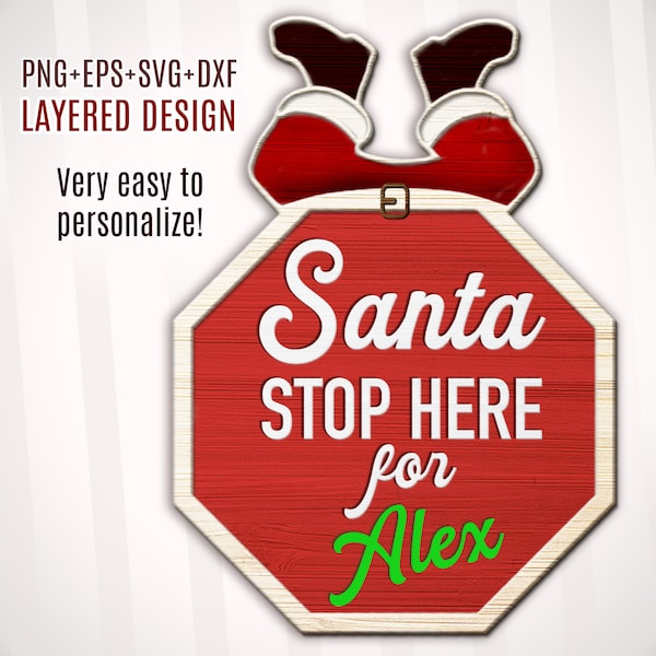 Personalised Santa Stop Here Sign, Christmas Door Hanger Svg, Santa Belt Svg, Christmas Signs For Home Decor, Santa Dxf, Door Hanger Svg