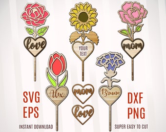 Blumen Laser Cut Datei, Rose Blumen SVG, Blumen SVG Cricut, Muttertag SVG Datei, Muttertag Glowforge, Mama SVG Schnittdatei, Blumen Dxf Datei