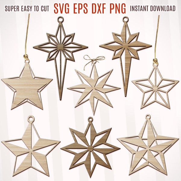 Weihnachten Sterne Laser Datei, Weihnachten Sterne Ornamente SVG, Weihnachten Sterne SVG, Weihnachten Dxf Sterne, Weihnachten Laser Cut Decor