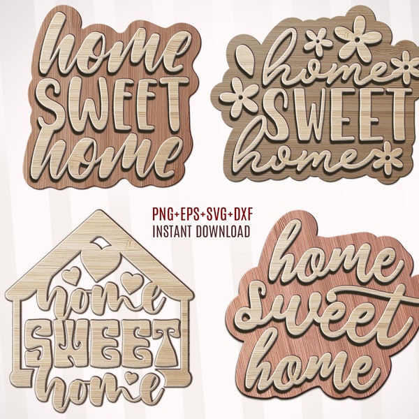 Home Sweet Home Sign Svg Laser Cut File, Home Sweet Home Svg Bundle, Wall Decor Wood Sign, Home Decor SVG, Glowforge Cut Files SVG