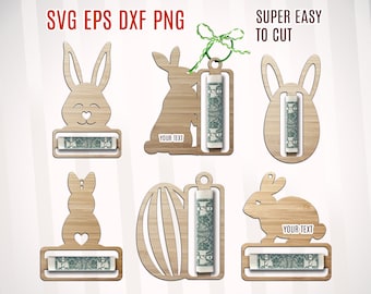 Easter Money Clip Svg, Cute Easter Bunny SVG, Money Gift Holder Svg, Glowforge Cut File Bundle, Money Holder Laser Cut SVG, Easter SVG