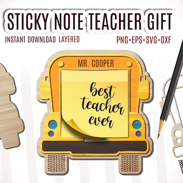 Teacher Sticky Note Holder SVG, Teacher Appreciation Gifts Cut File, School Ornament Svg, Teacher Engraved Gifts, School Bus Driver Gift