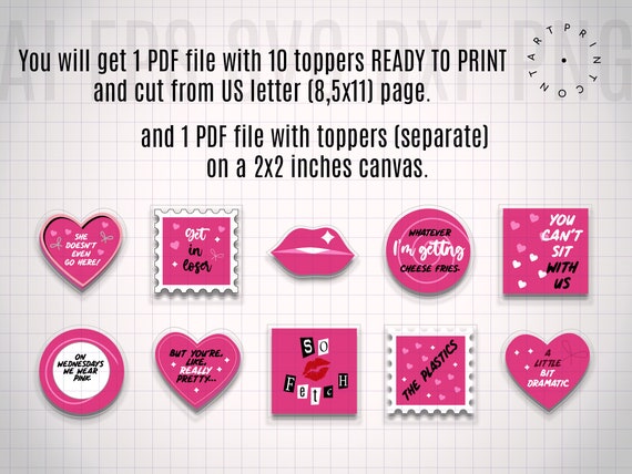 10x Printable Mean Girls Cupcake Toppers, Mean Girls Theme Party