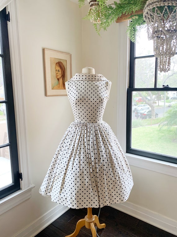 1950s Black and White Polka Dot Spring Dress