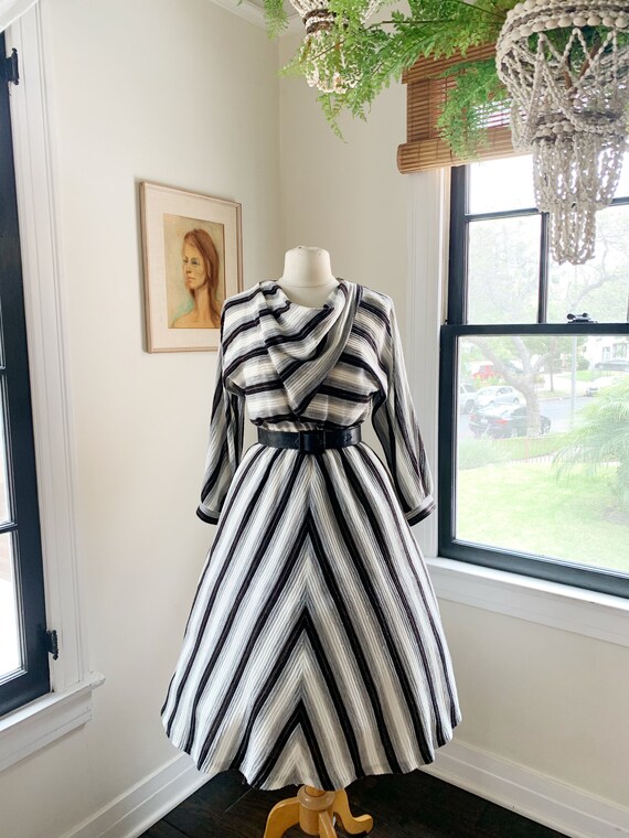 1970s Black White and Grey Wool Winter Dress