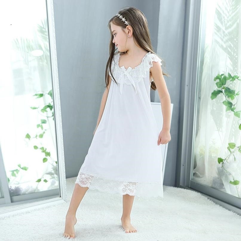 Summer Girl Night Gown Dress Baby Girls White Lace Fly Sleeve Sleepwear