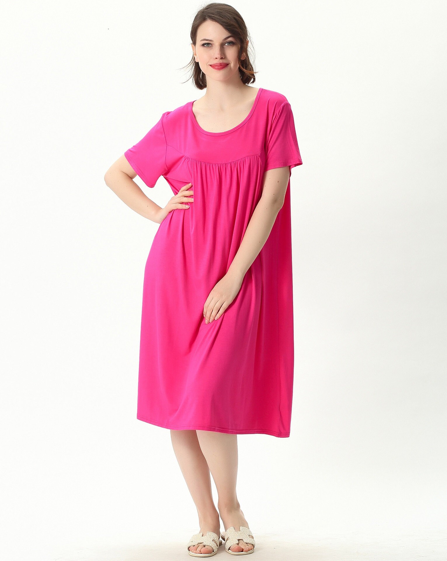 Camille Damen Nachthemd Sommer - 100% Baumwolle Weich Bequem Mit Prints