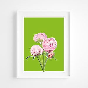 Peonías Wall Art / Arte floral / Estampados verdes / Ilustraciones de flores