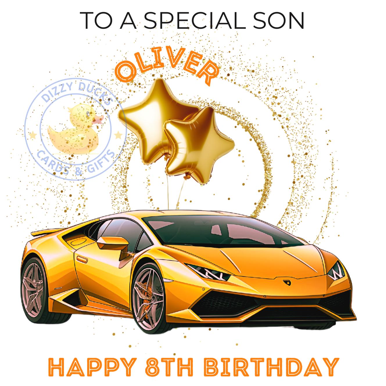 Personalised Orange Lamborghini Car Gold Star Balloons Happy