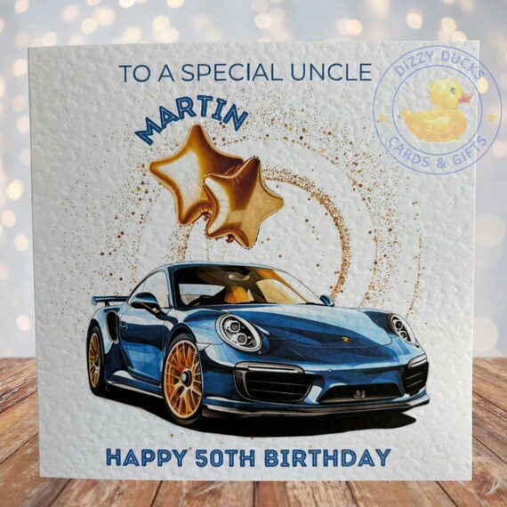 Personalised Blue Gold Porsche Car Star Balloons Happy Birthday