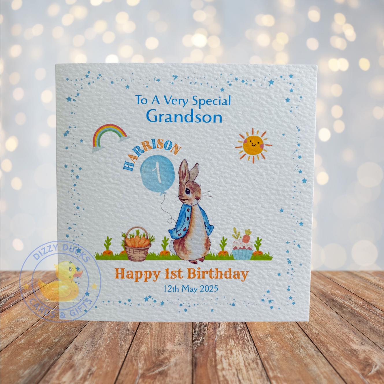 Personalized Peter Rabbit Birthday Card For Son, Grandson, Godson - 1st, 2nd, 3rd Birthday 11 thumbnail image