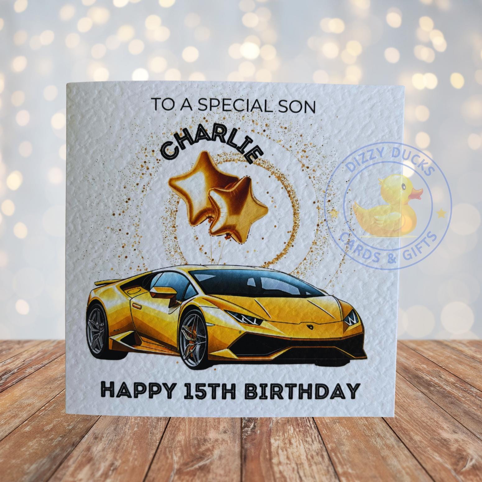 Personalised Yellow Lamborghini Car Gold Star Balloons Happy