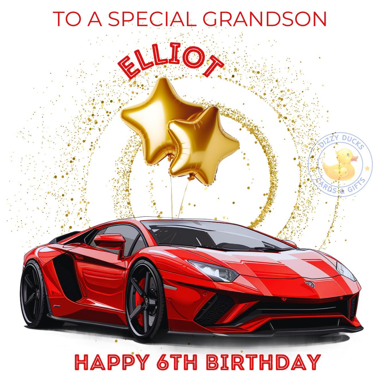 Personalised Red Lamborghini Car Gold Star Balloons Happy Birthday