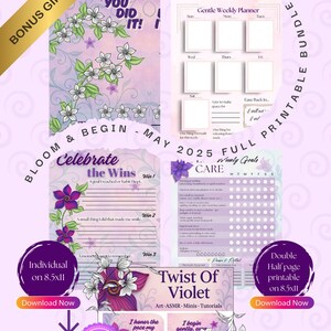 Pacchetto stampabile di maggio 2025 / Schede di affermazione, tracker, planner, pagine di riflessione + bonus / Download digitale di Twist of Violet