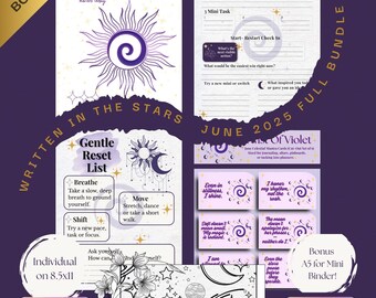 June 2025 Celestial Bonus Bundle – Printable Mantras, Coloring Pages, Mini Affirmation Cards | Twist of Violet Spiritual Planner Digital PDF