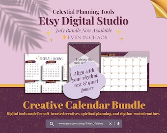 Celestial Printable Planner Bundle • Undated Calendar Pages + Self-Care Journal • A4 A5 PDF • July 2025 Creative Flow Kit