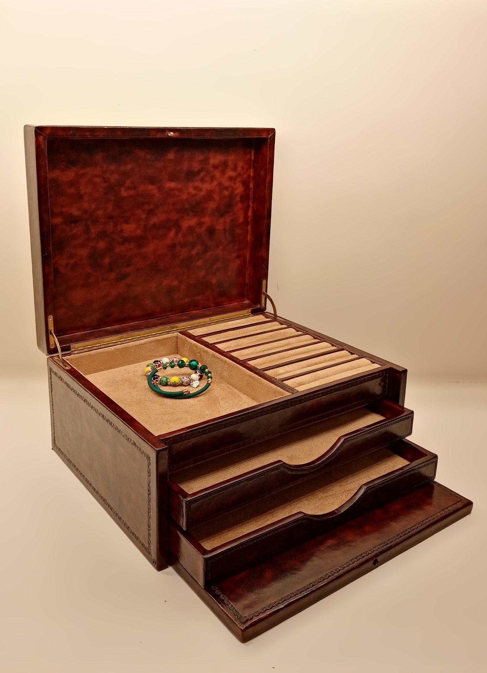 Leather jewelry box with decorative shield Etsy