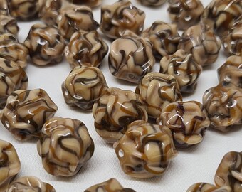 Lot De 60 Perles Vintage En Verre - Couleur Caramel Et Blanc - Pour Création Bijoux