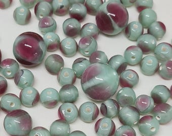 Perles Rondes En Verre Rose Vintage - Vendu Au Poids 50g, Inde Années 1980 | Création Bijoux