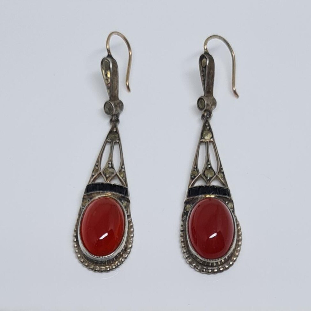 Vintage 1920's Art Deco Sterling Silver Carnelian & Marcasite Drop ...