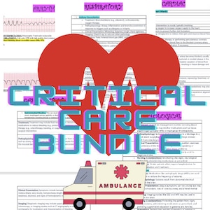 Peut inclure: Un cœur rouge avec un contour blanc et le texte "CRITICAL CARE BUNDLE" en bleu et rose. Le cœur est superposé à un graphique d'une ambulance avec une étoile rouge sur le côté. Le texte "AMBULANCE" est écrit en blanc sur le côté de l'ambulance. L'image comprend également du texte sur différentes conditions médicales, notamment l'arythmie, les troubles respiratoires et les troubles cardiaques.