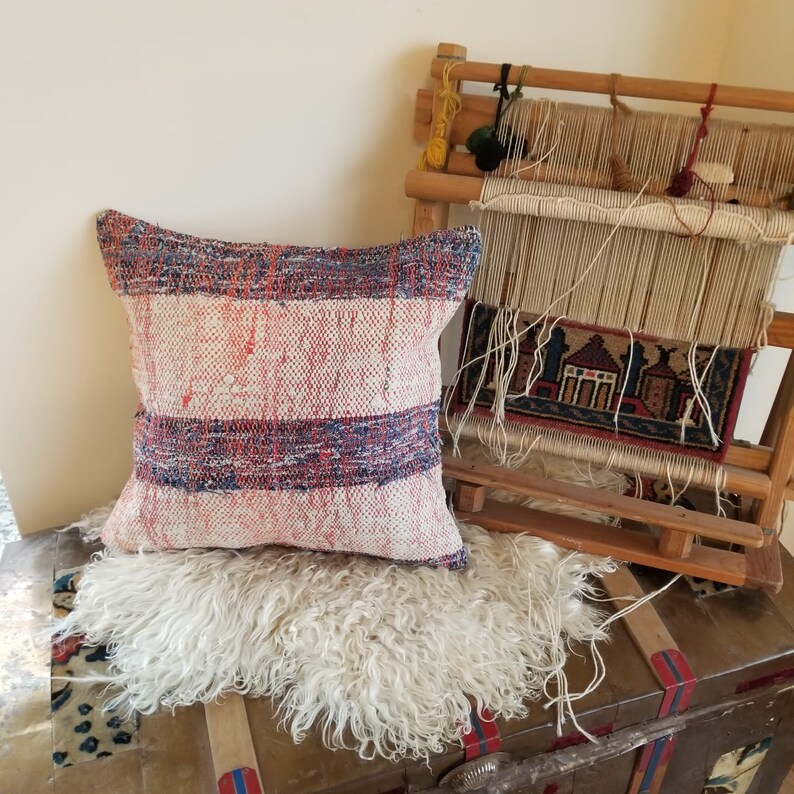 Kilim Pillow,Bohemian Pillow,Handmade Pillow,Flat Weave Rug Pillow,Kilim Cushion Cover,Decorative Pillows,Vintage Rug Pillow,16x16 inch.