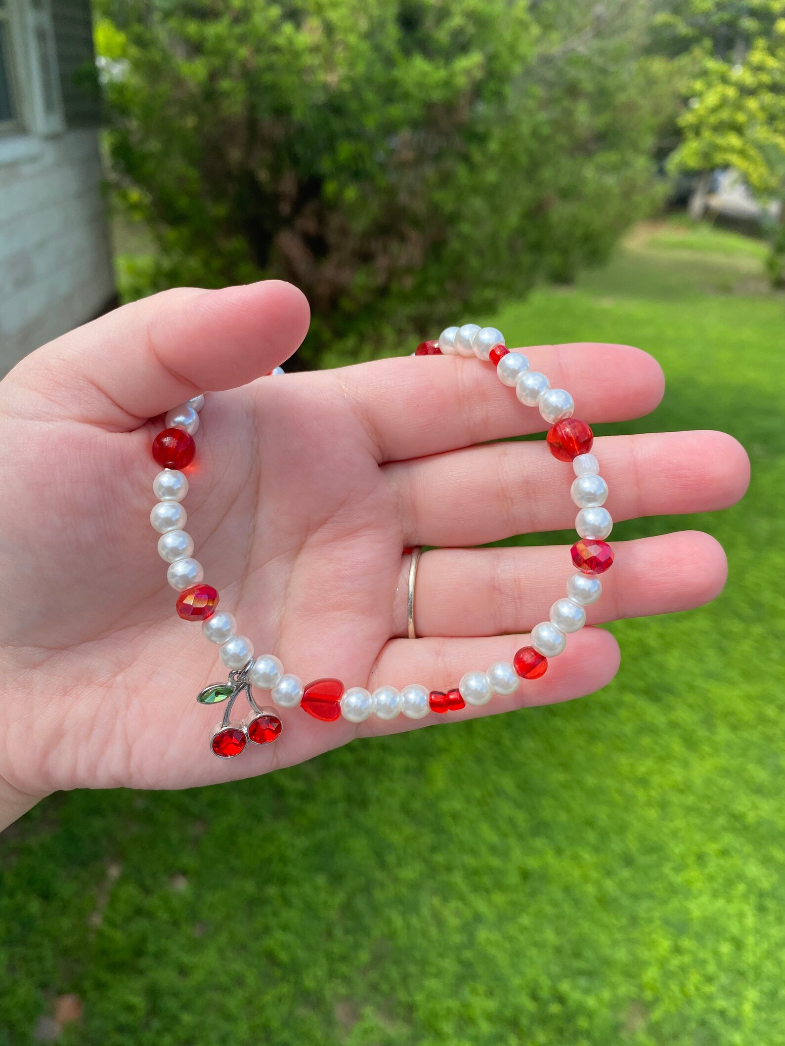 Beaded cherry necklace Etsy