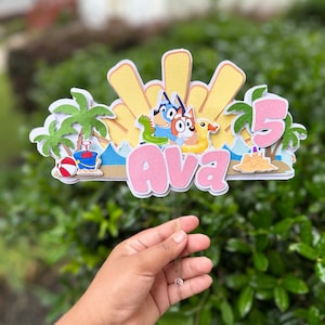 Beach theme bluey cake topper