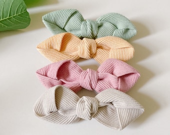 Baby Bows Headband Set of 4 - Bow Headbands - Baby Girl Headbands - Small Bows - Corduroy Bows - Nylon Headbands