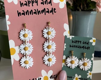 Daisy Polymer Clay Handmade Earrings: Boho Cottagecore Floral Dangles