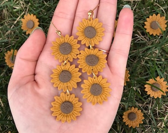 Sunflower Dangle Earrings / Polymer Clay Earrings / Yellow Flower / Cottagecore Sunflower Jewelry / Trendy Earrings / Gifts for Her / Floral
