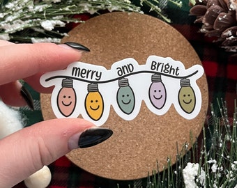Merry and Bright Vinyl Sticker / Gifts for Her / Christmas Gifts / Christmas Sticker / Holiday Lights Sticker / Laptop Sticker / Vinyl